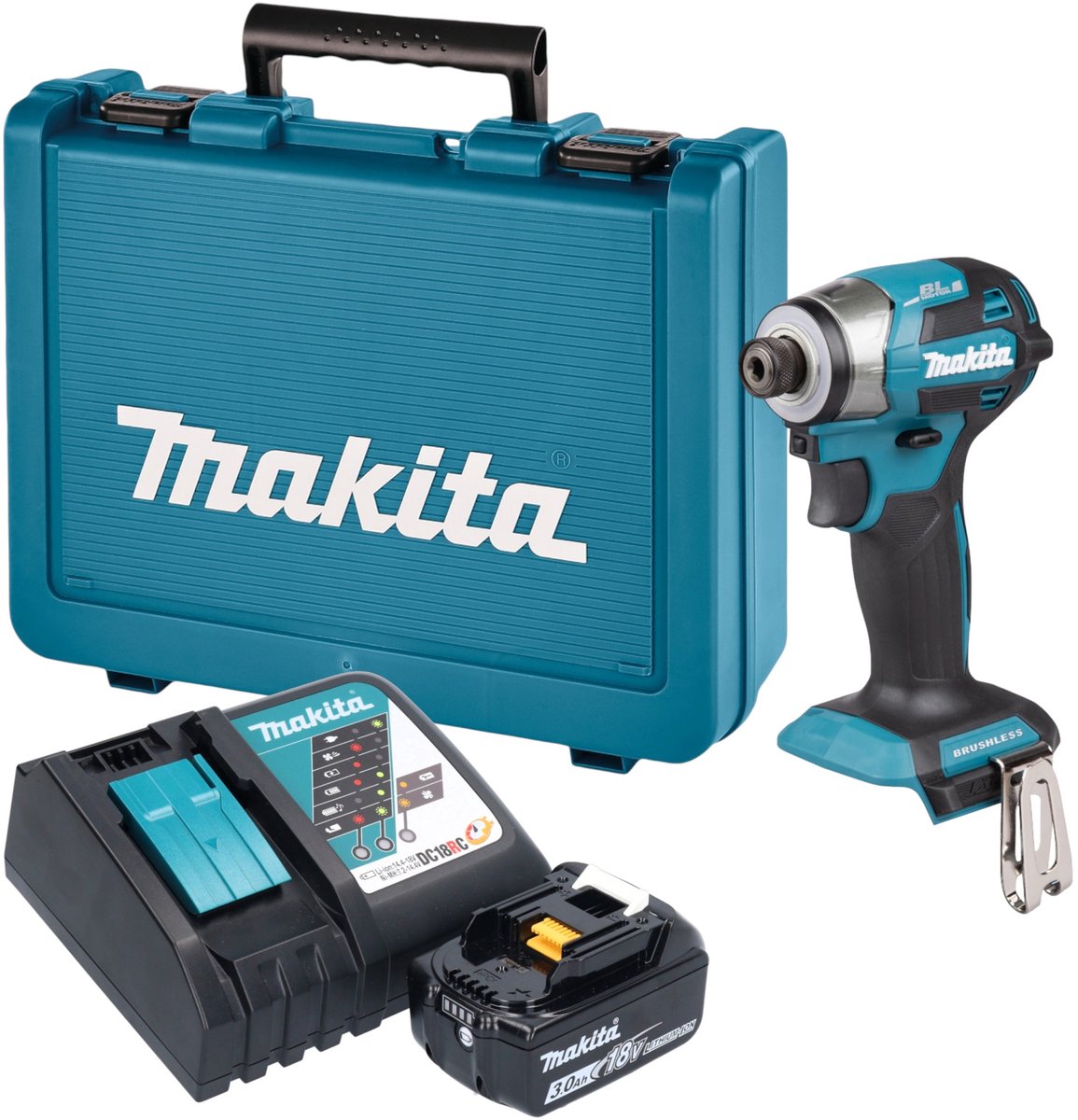 Makita DTD 173 RF1E accu-slagmoersleutel 18 V 180 Nm 1/4" borstelloos + 1x accu 3,0 Ah + oplader + koffer