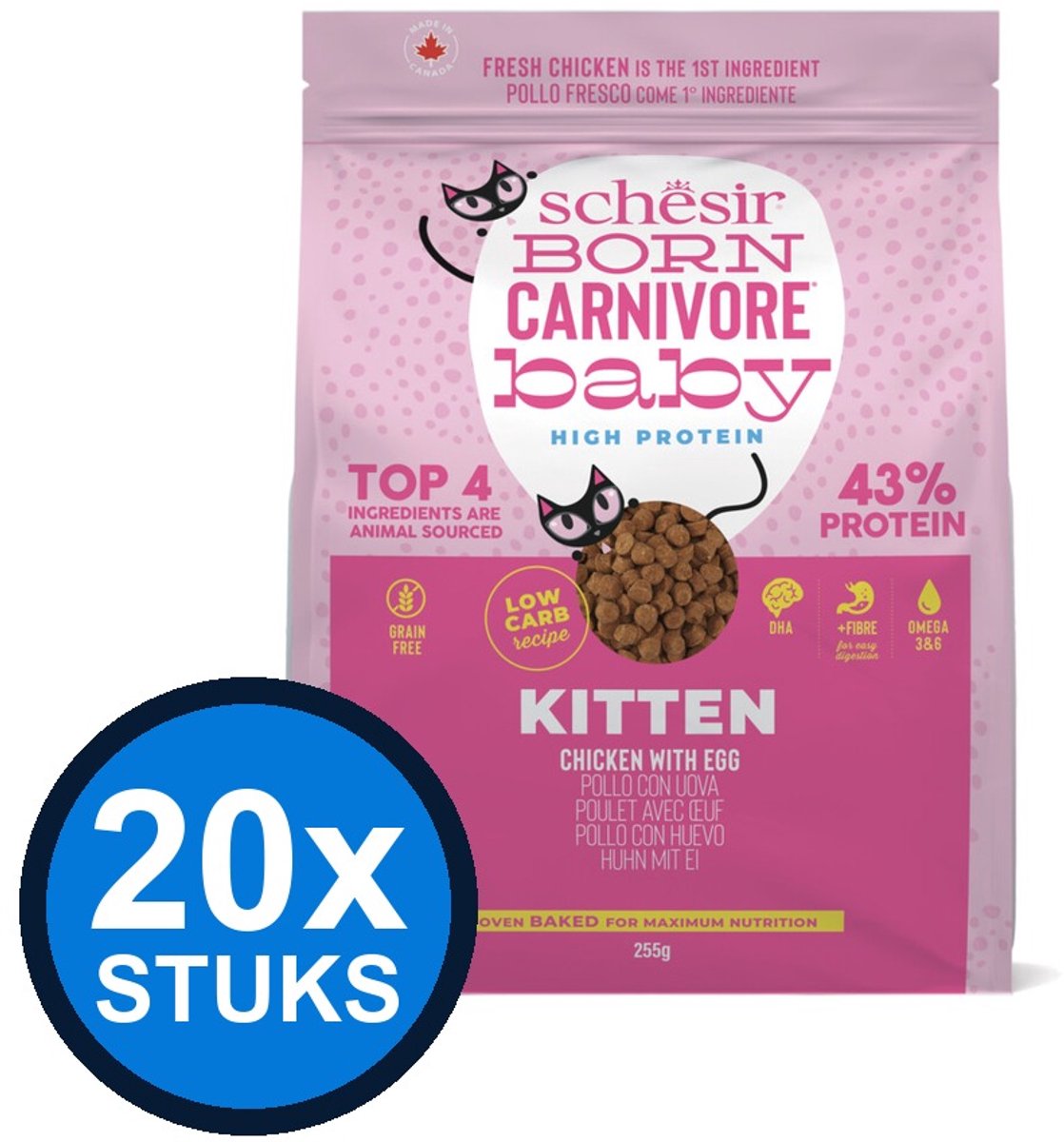20x Schesir - Born Carnivore Kitten - Kattenvoer - Droogvoer - Kip & Ei - 255g