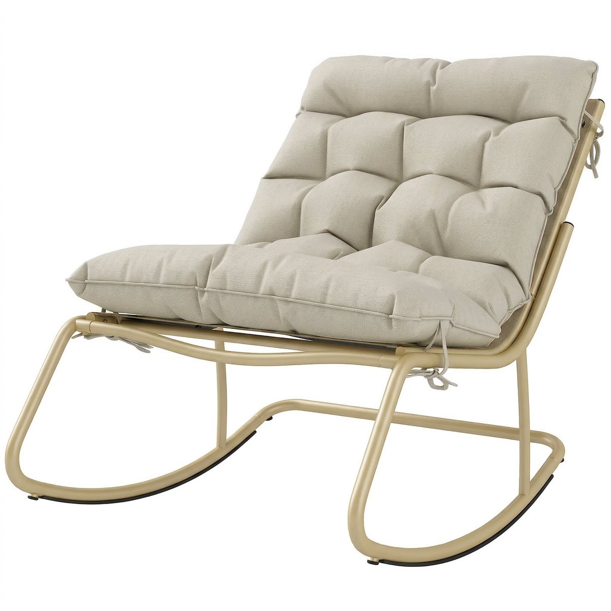 Rocking tuinstoel met pluizig kussen 125 cm - brede schommelstoel 64 cm in staal en textiel - salon en balkon schommelstoel, beige en goud