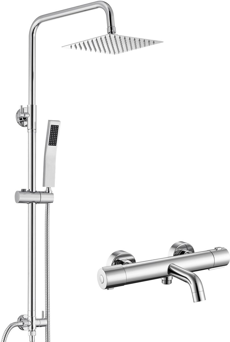 Auralum Max Regendouche Met Thermostaatkraan - 20CM Vierkante Douchekop - Inclusief Thermostatische Badkraan - CoolTouch technologie - RVS Doucheset - Hoogte Verstelbare 72-110 cm - Regendoucheset - Chroom