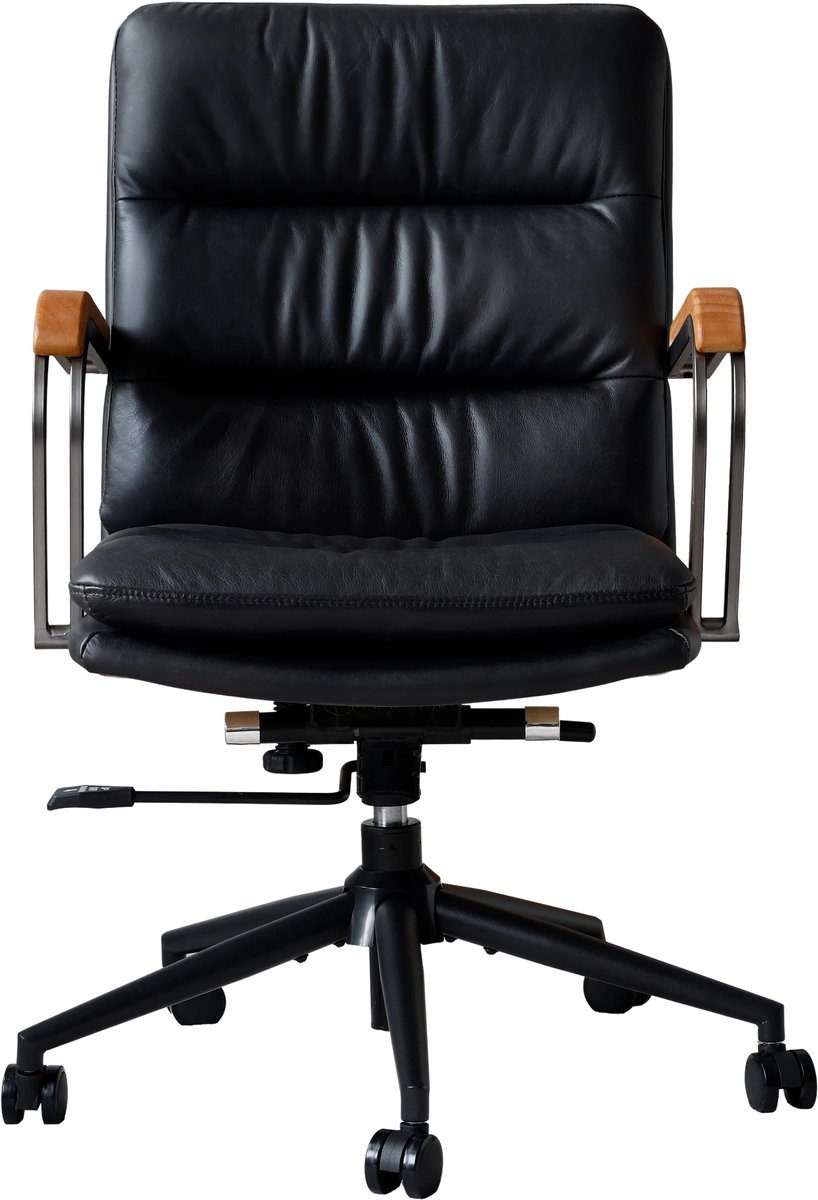 COVREO Bureaustoel 64,8 x 66,8 x 95,8 cm zwart leer, met wielen en armleuningen