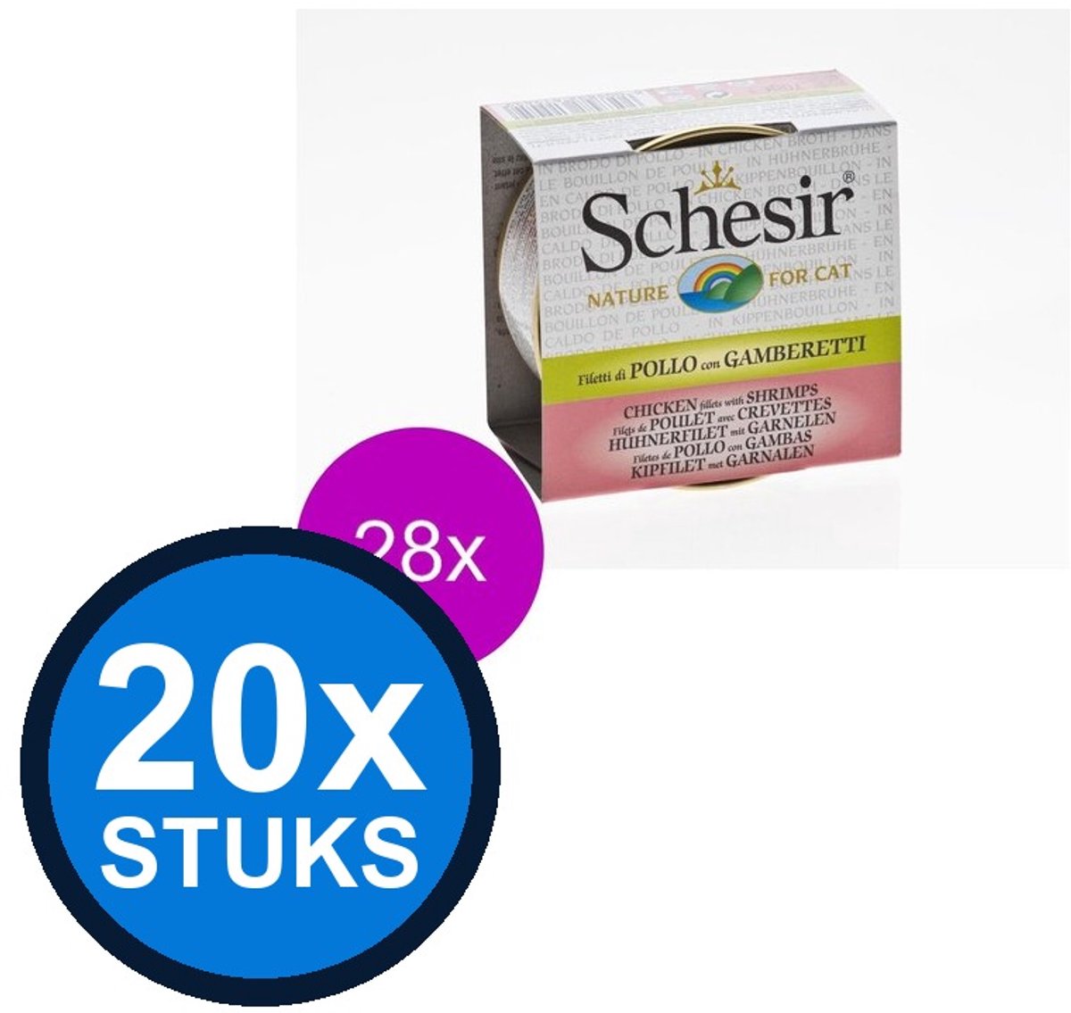 Schesir Schesir Complementary kat blik bouillon kip&garnalen 70gr