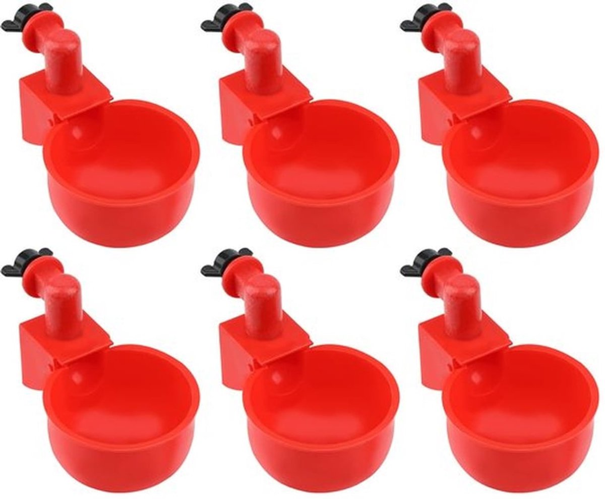 Kippenwaterbak Rood - Automatische Drinkbeker - 6 Stuks - Kunststof - Eenvoudig Schoon te Maken - Verbeterde Efficiëntie - Drinkbak
