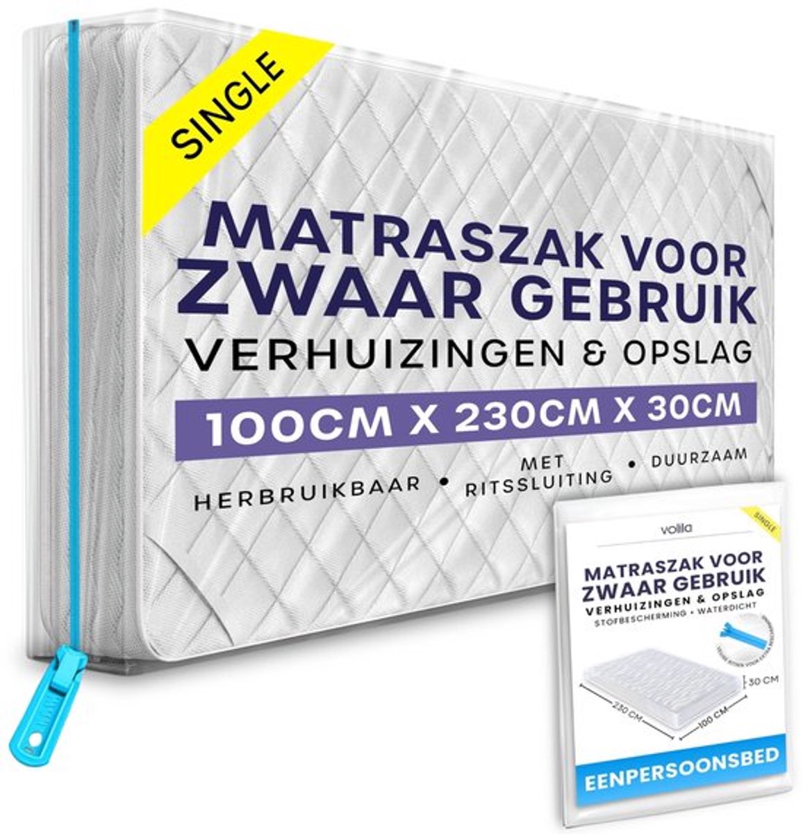 Opbergzak Waterdicht - Matrashoes met Ritssluiting - Bescherming tegen Vlekken - Stof en Ongedierte - 1 Stuk - Ultieme Beschermer voor Matras