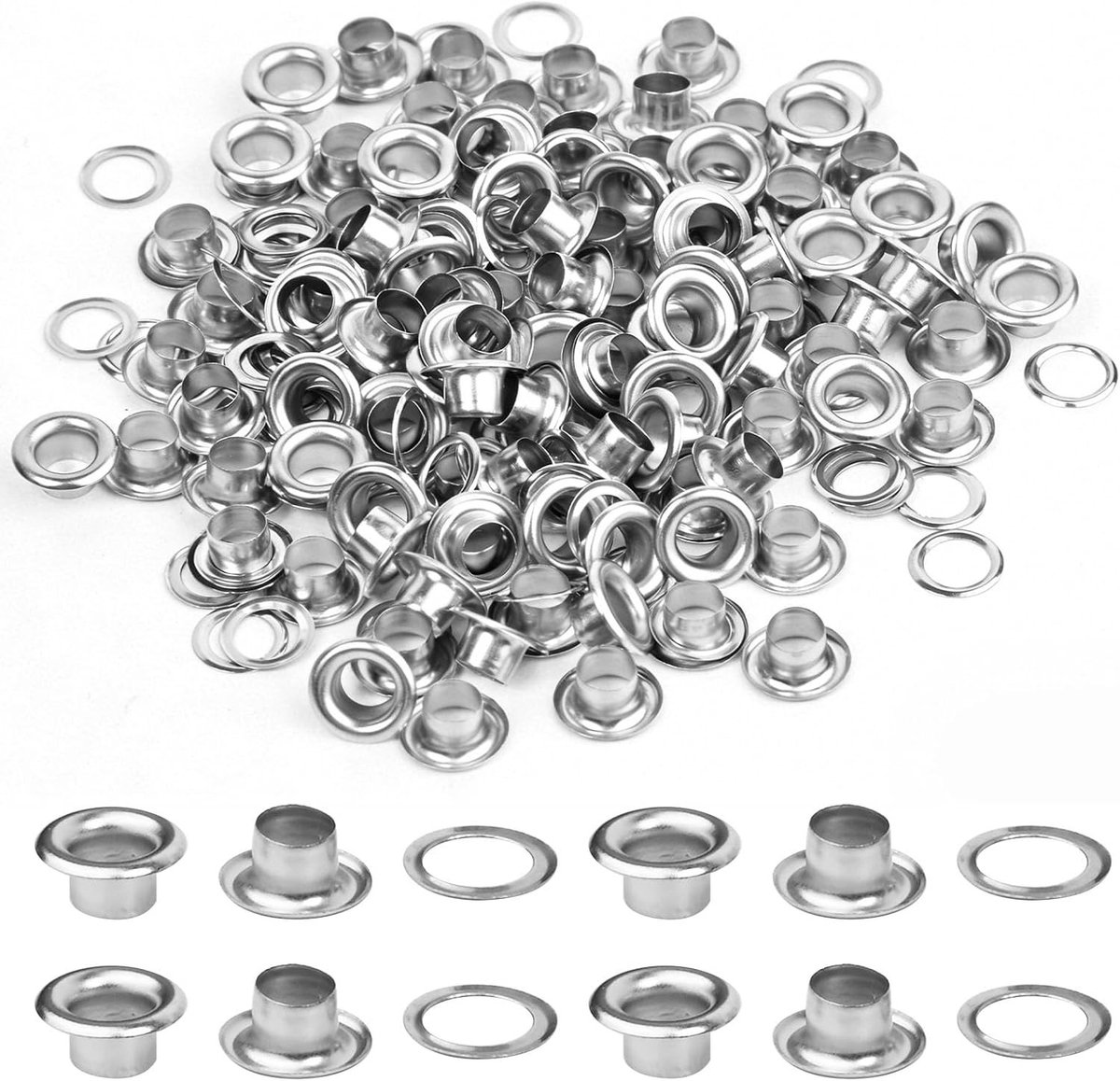 Complete Set van 100 Stuks Metalen Oogjes met 4mm Gat voor Tassen, Kleding en DIY Projecten