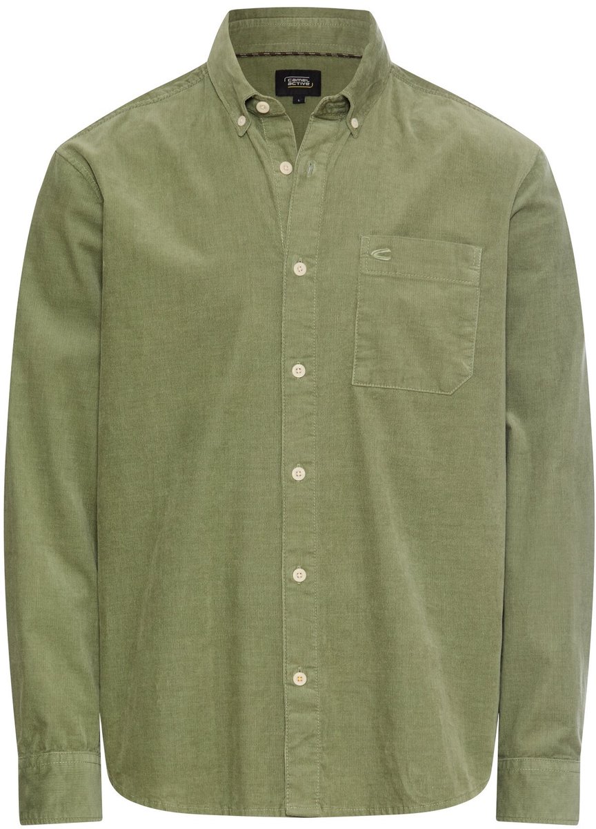 camel active Cord overhemd met 2-weg stretch - Maat menswear-L - Bladgroen