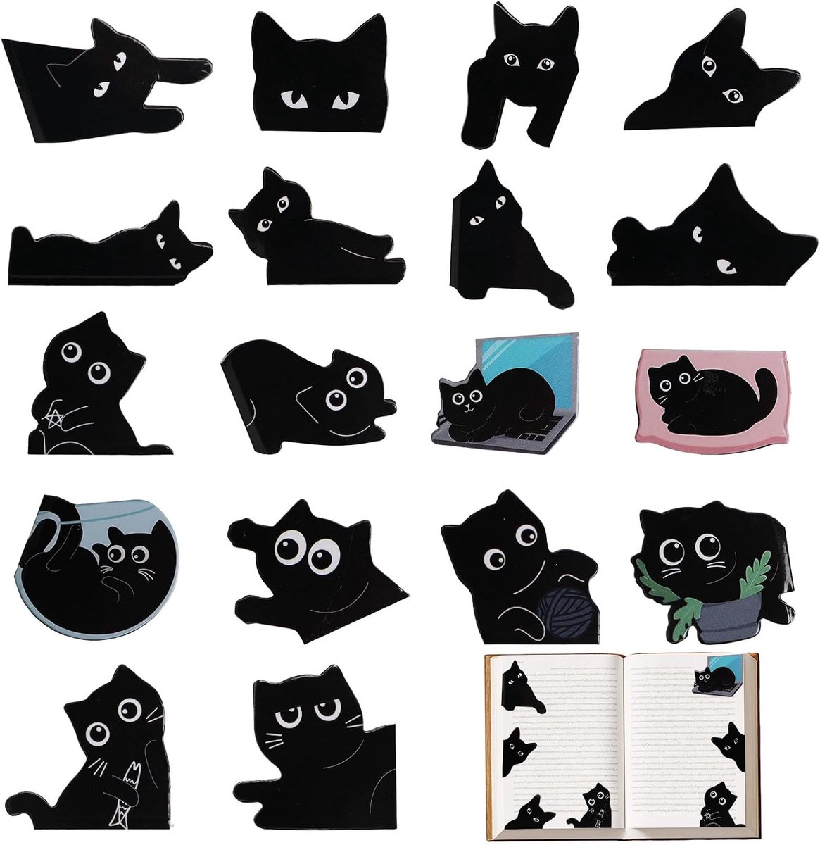 18 stuks magnetische boekenleggers - bladwijzers - kattenbladwijzers - zwarte kat - creatief - cartoon - decoratie - geschikt voor kinderen - studenten - leraren - leesliefhebbers - geschenken