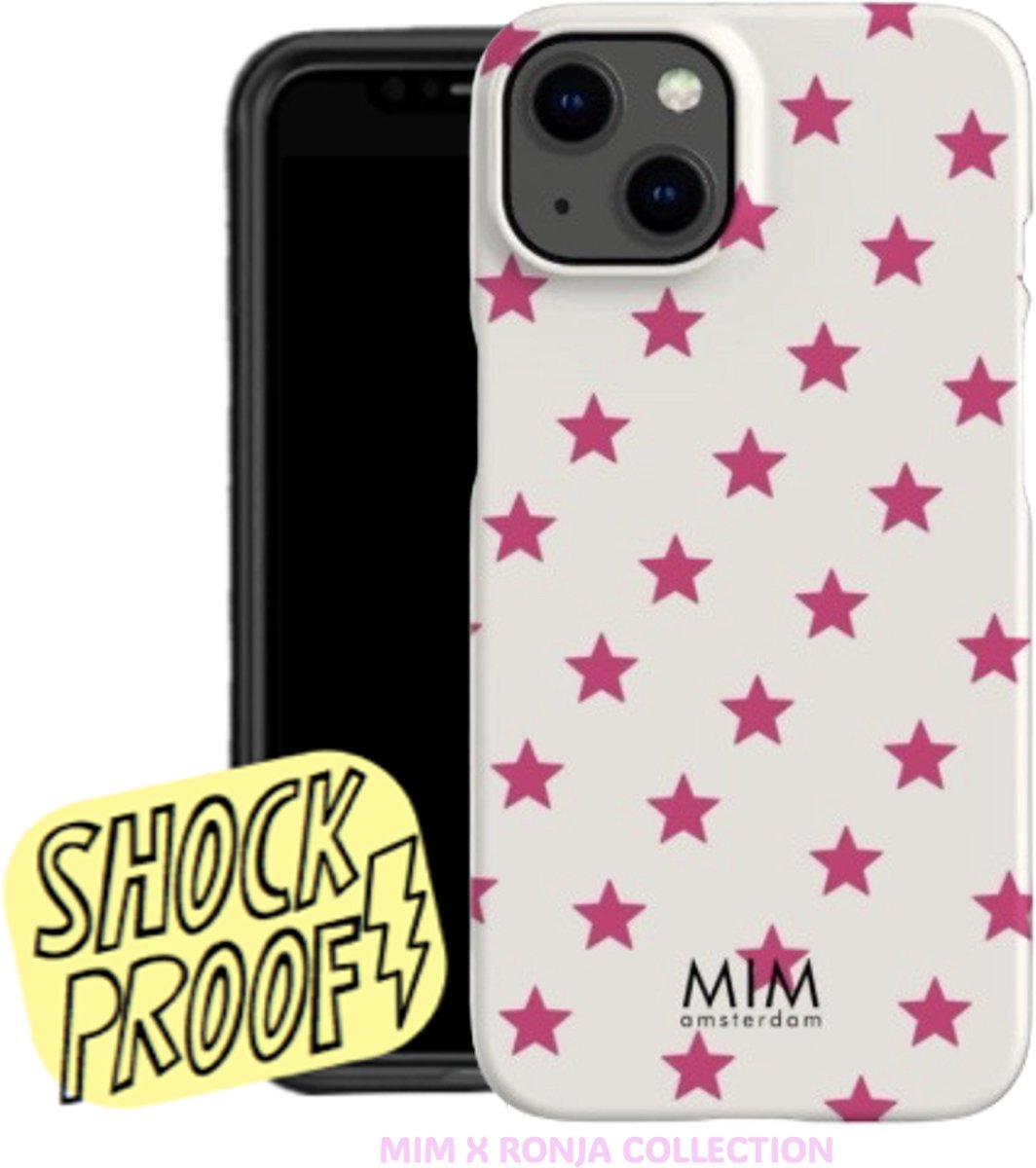 MIM Amsterdam - Pink Galaxy - Geschikt voor iPhone 15 Pro - Telefoonhoesje - Shockproof Case - Roze sterren Hoesje - Beschermhoes - Trendy Phone Case