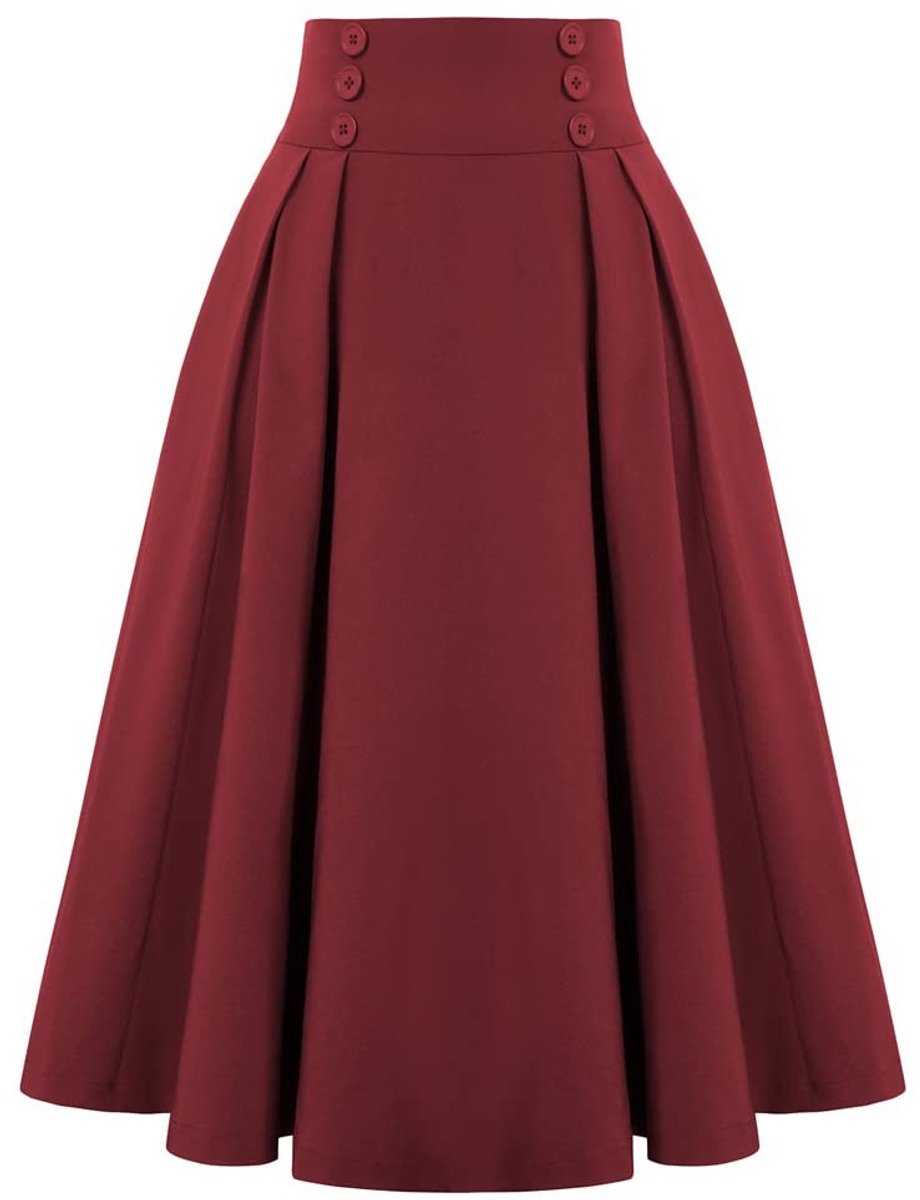 SolidKeus - Vintage A-lijn Rok met Hoge Taille en Plissé voor Feestelijke Gelegenheden