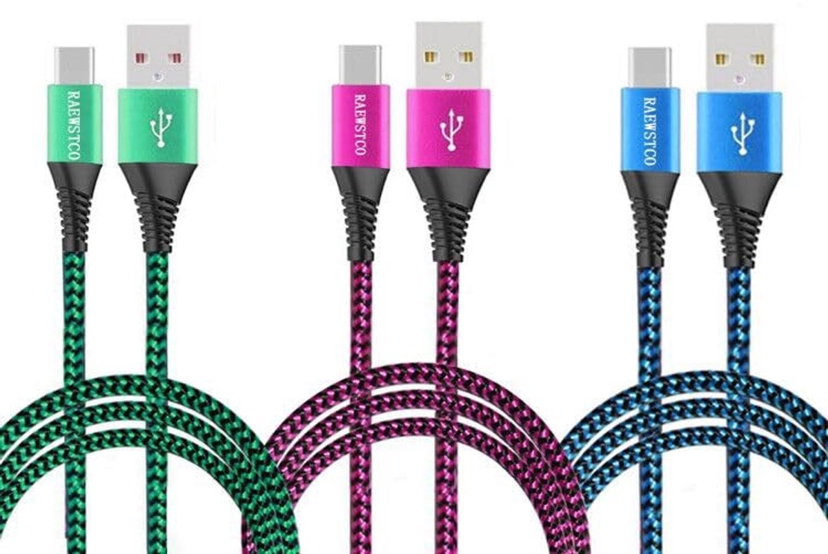 SolidKeus - USB-C naar USB-C Kabel Set van 3, PD Compatibel, 60W Snellader