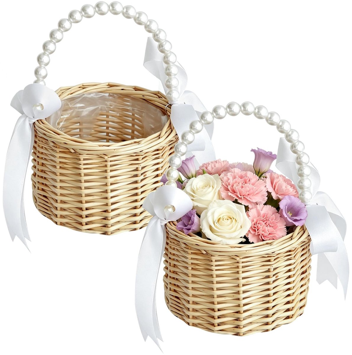 SolidKeus - Set van 2 Gevlochten Bloemenmanden voor Bruiloften en Feesten