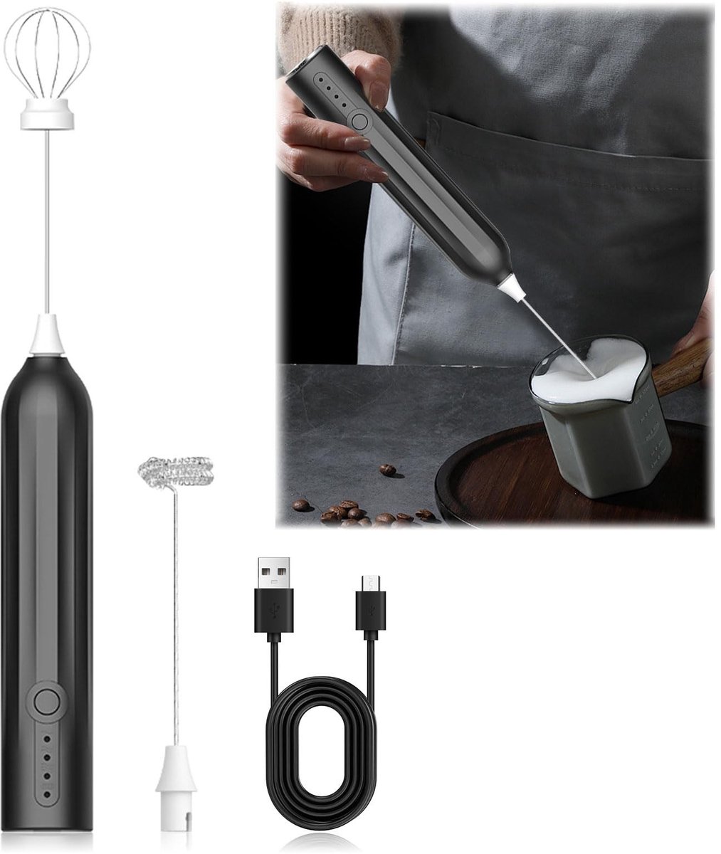SolidKeus - Draagbare Elektrische Melkschuimer met 2 Kloppers en USB Oplaadbaar