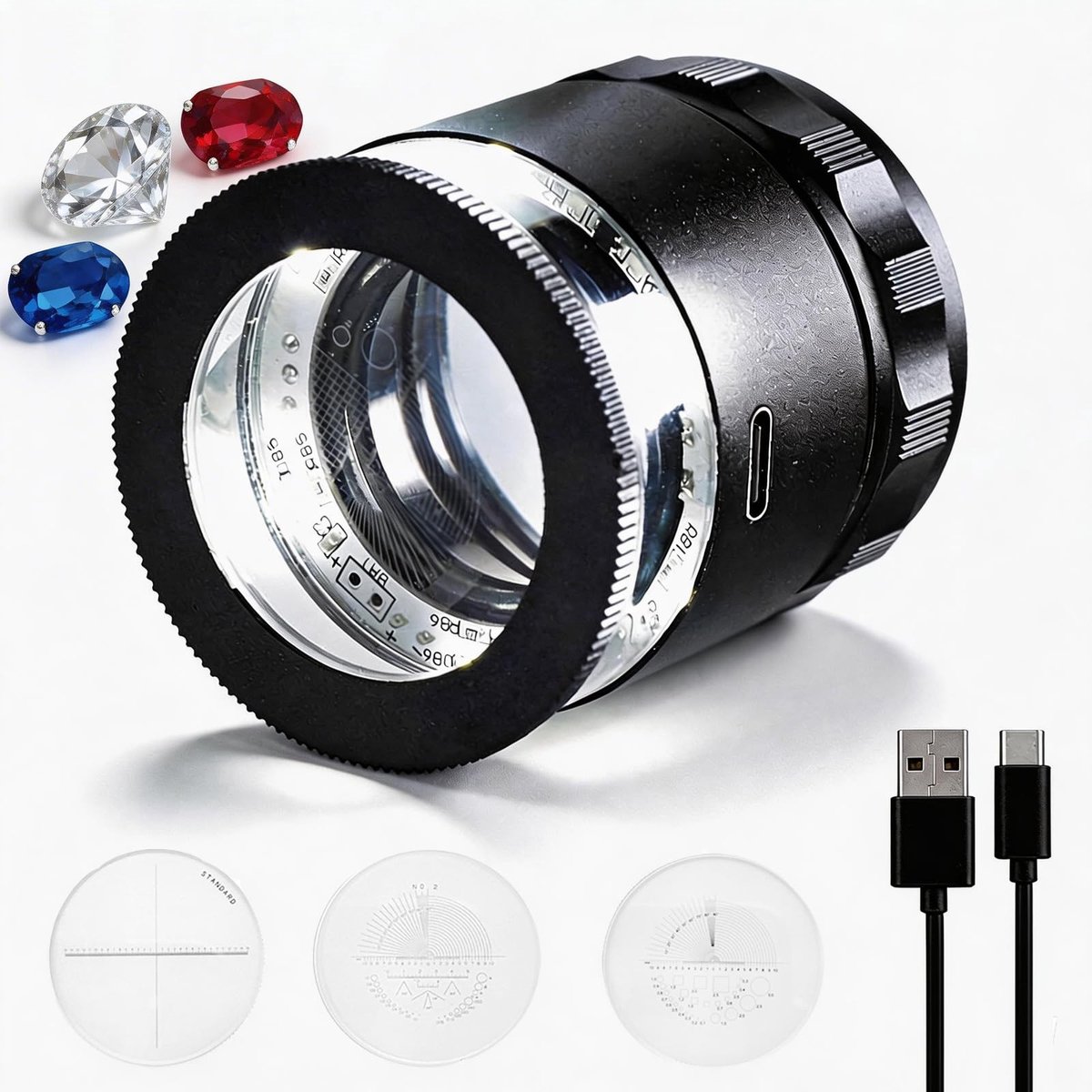SolidKeus - Oplader voor Juweliersloep met 6 LED Lichten en Verstelbare Focus