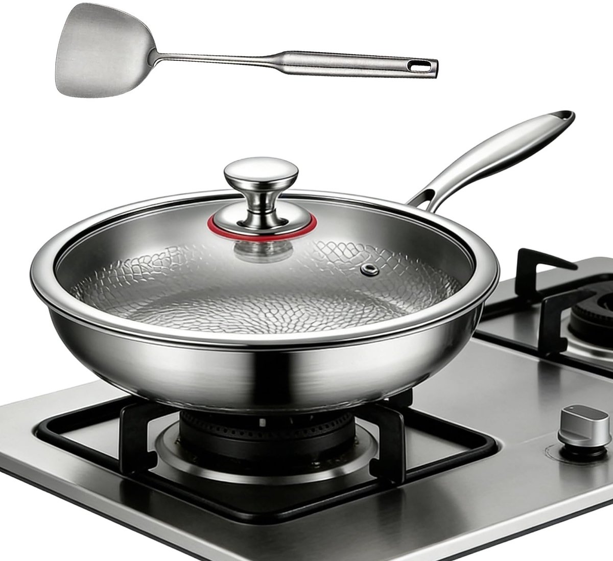 SolidKeus - Titanium Koekenpan met Hammered Motief en Deksel