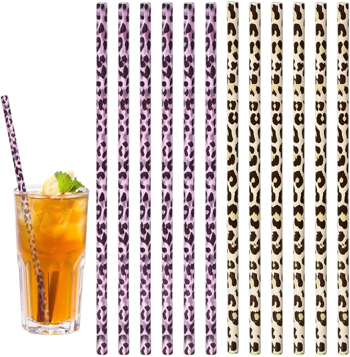 SolidKeus - Set van 12 Herbruikbare Rietjes met Luipaardpatroon voor Feesten