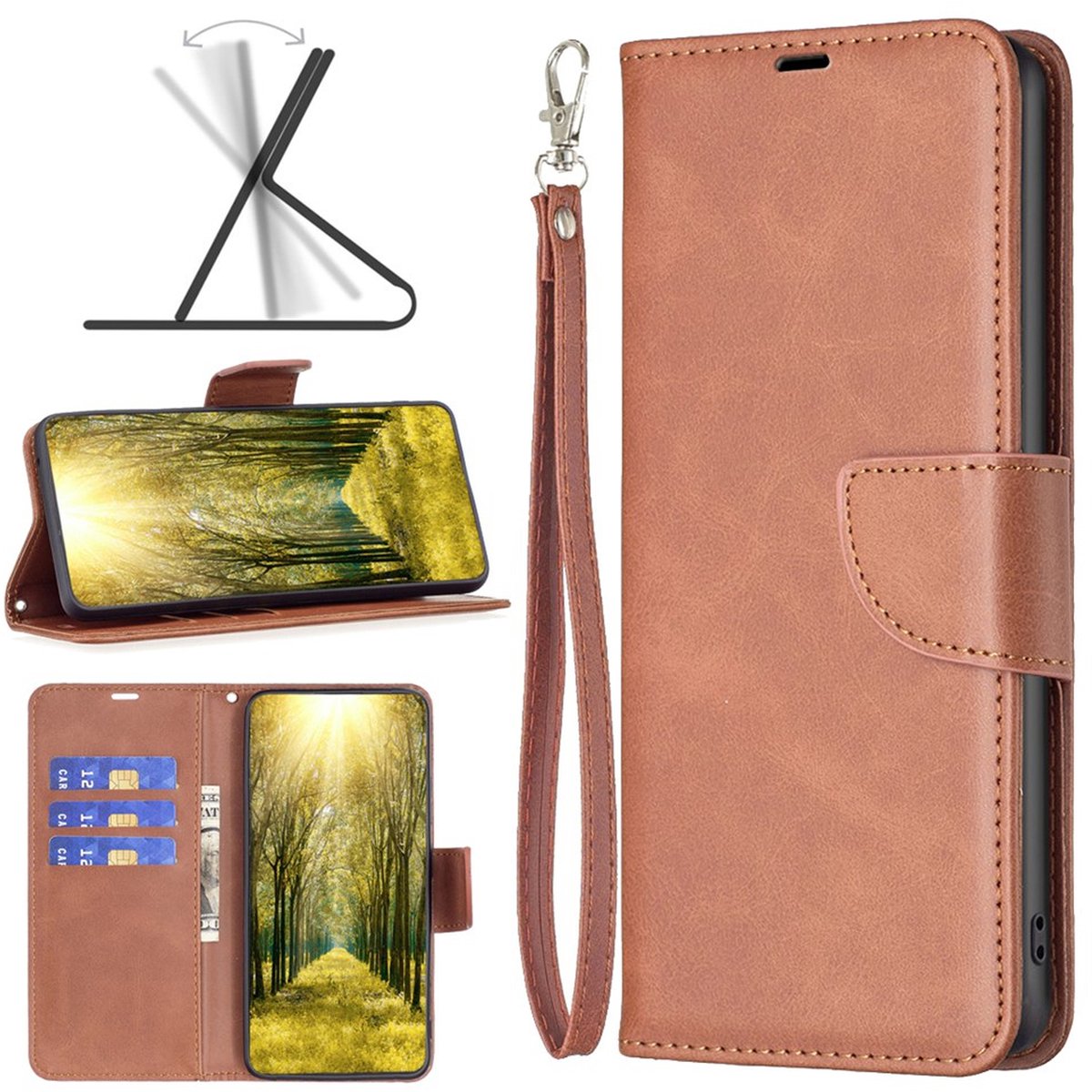 MobyDefend Hoesje - Geschikt voor Oppo Reno16 / 16 Pro - Wallet Book Case Met Koord - Bruin