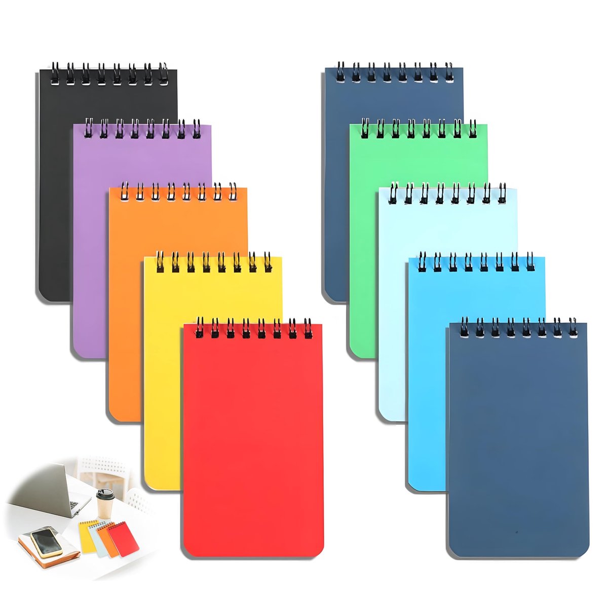 SolidKeus - Set van 10 Mini Spiral Notitieboekjes A7 Waterproof met Ruitjes