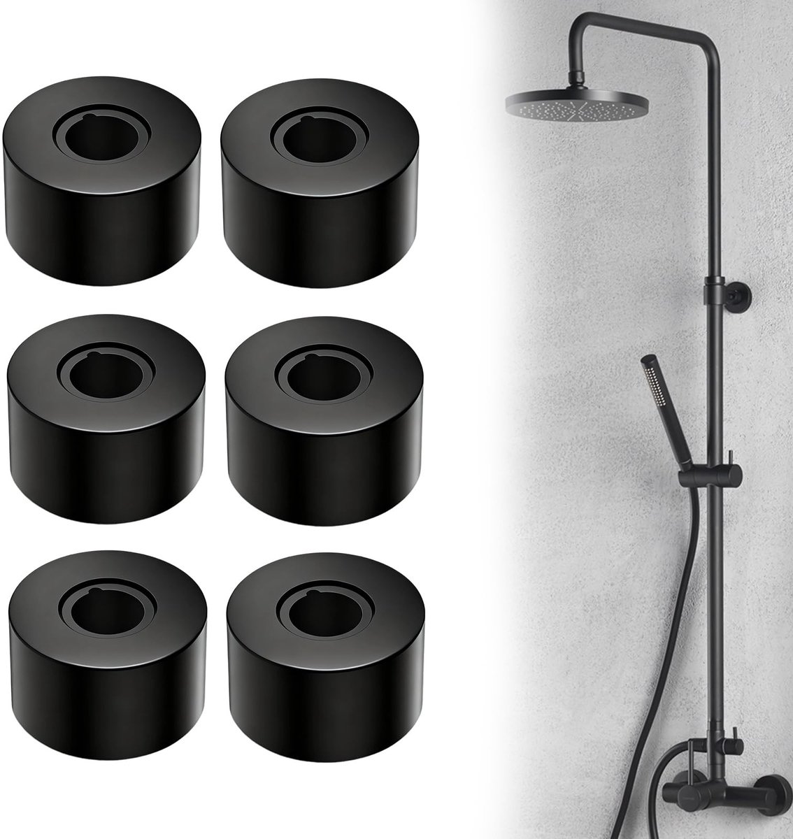 SolidKeus - Set van 6 Zwarte Duscharmatuur Rosettes voor Radiatorbuizen