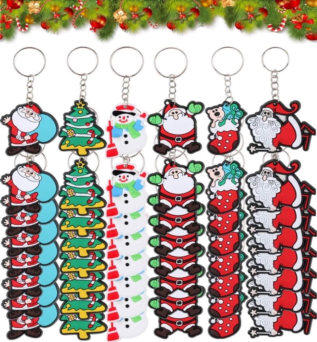 SolidKeus - 120 Stuks Sleutelhangers met Kerstthema in 6 Stijlen