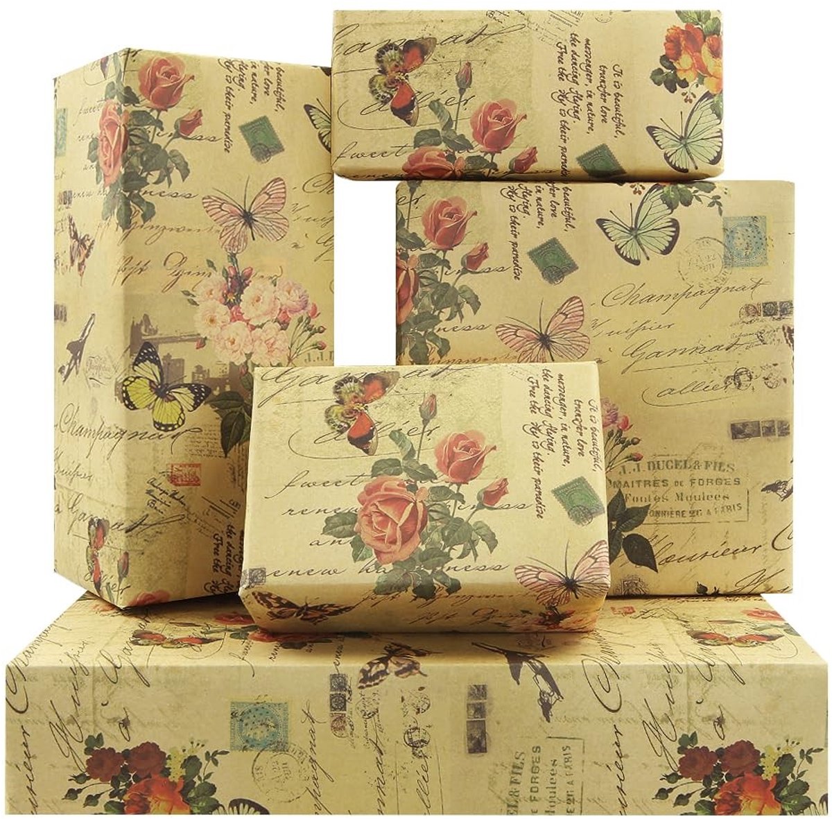 SolidKeus - 6 Vellen Vintage Geschenkpapier met Rozenmotief
