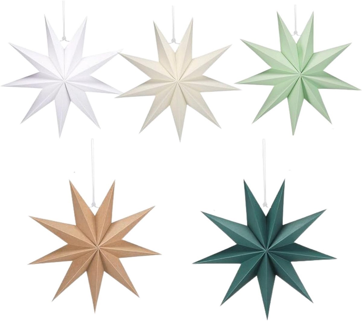 SolidKeus - Set van 5 Papieren Sterren voor Kerstdecoratie 30 cm