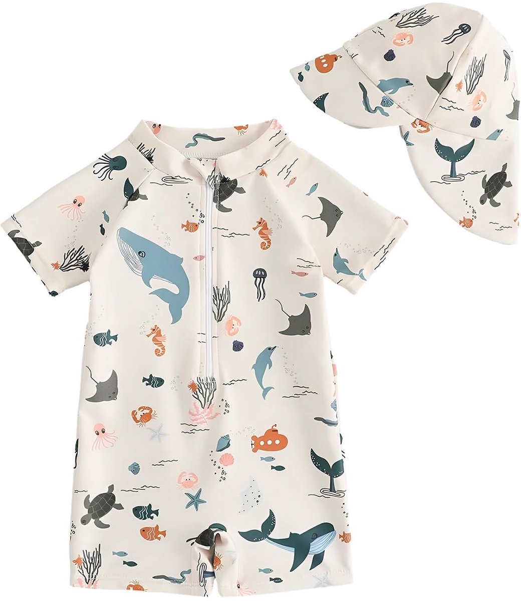 SolidKeus - Baby Badpak Jongen Rash Guard Set met Hoed 3M-3T