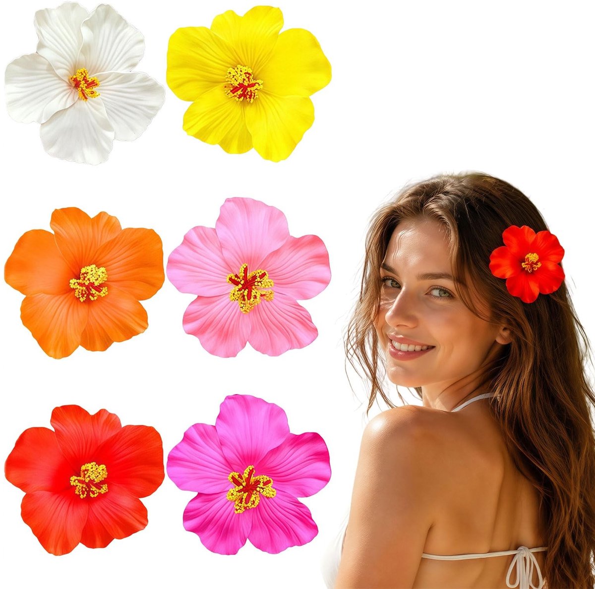 SolidKeus - Set van 6 Hawaïaanse Haarspelden met Bloemen