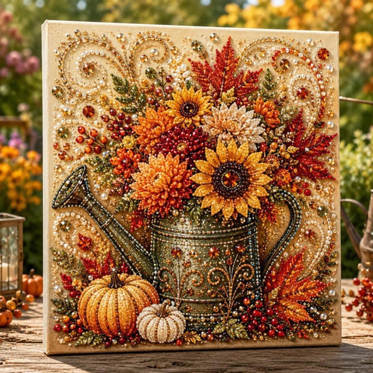 Casalora® Herfst Parel Diamond Painting – DIY 3D Gieter Kunstwerk – Sprankelende Parelschildering met Voorgespannen Frame – Creatieve Hobby voor Volwassenen – Herfstdecoratie – 20 × 20 cm