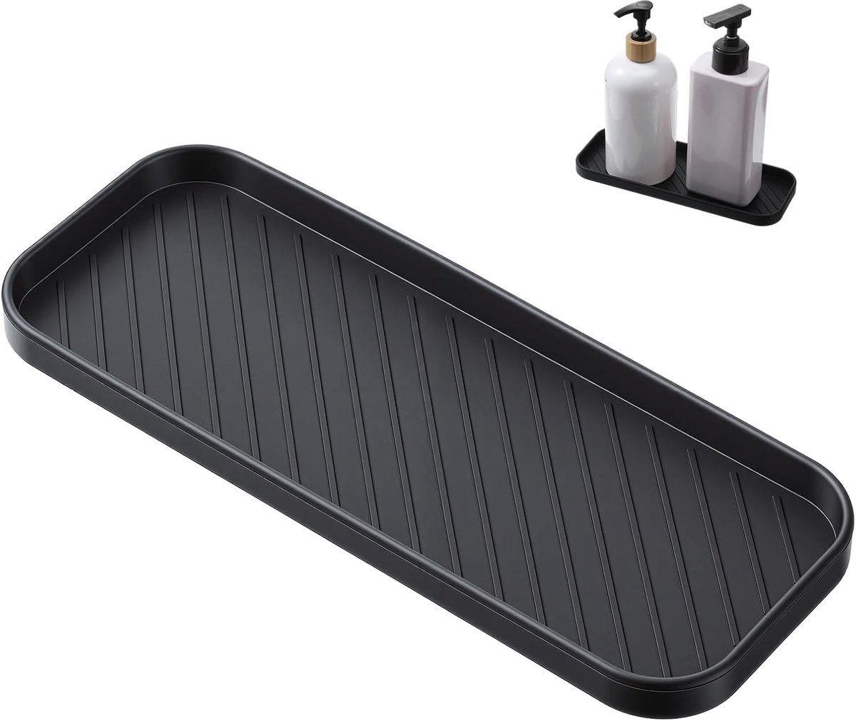 1 stuk gootsteenorganizer - zwart - siliconen - zeepbakjes - sponshouder - gootsteen - keuken - sneldrogend - smalle organizer voor gootsteen - badkamer - sponzen - borstels - zeep - organiseren - siliconen