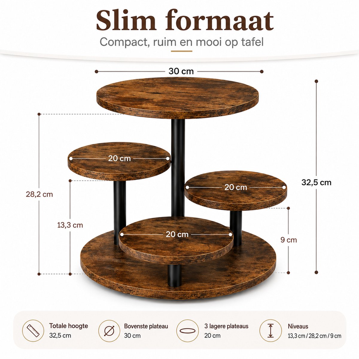 OUYLAF 4-Laags Draaibare Borrelplank – Houten Tapasplank – Ronde Kaasplank – Hapjesplank – Serveerplank – Bruin — cadeau in Kookcadeaus - foto 5