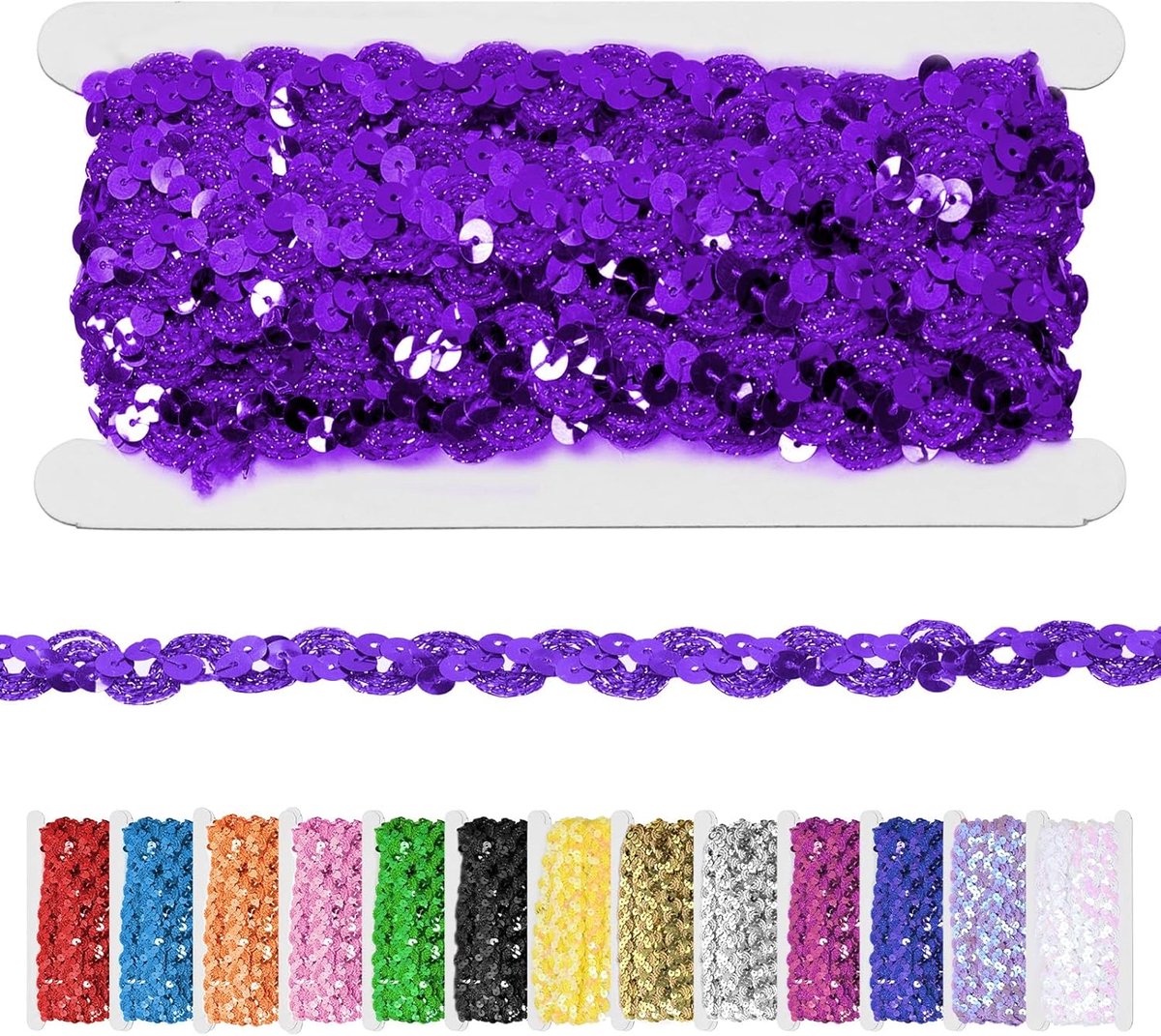 1 st 11 Yard Violet Pailletten Kralen Kant Trim, 1,5 cm/0,6 inch Wave Sequin Braid Trim Strip, Violet Pailletten Lint Trim voor DIY Naaien Kostuum, Ambachten, Versieringen