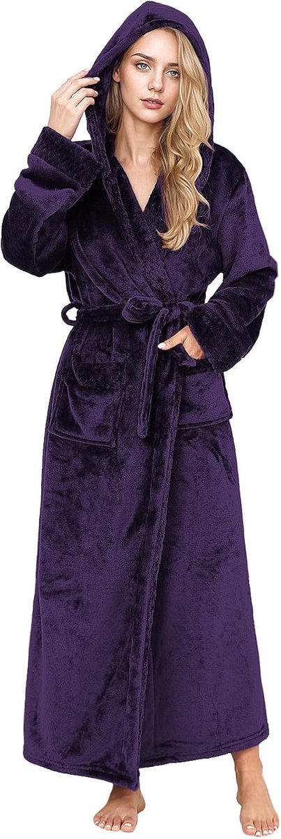 Warme Lange Badjas Dames: Winter Fluffy Badjas voor Vrouwen - Zachte Warm Kamerjas met Capuchon voor Thuis