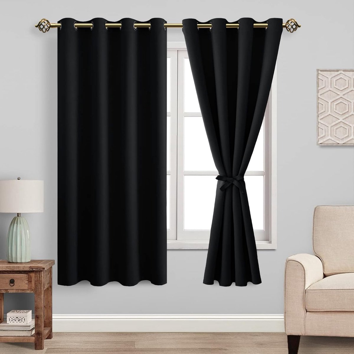 Verduisterende gordijnen, inslagringen, voor slaapkamer, woonkamer, zwart, 2 stuks, 137 x 132 cm (H x B)