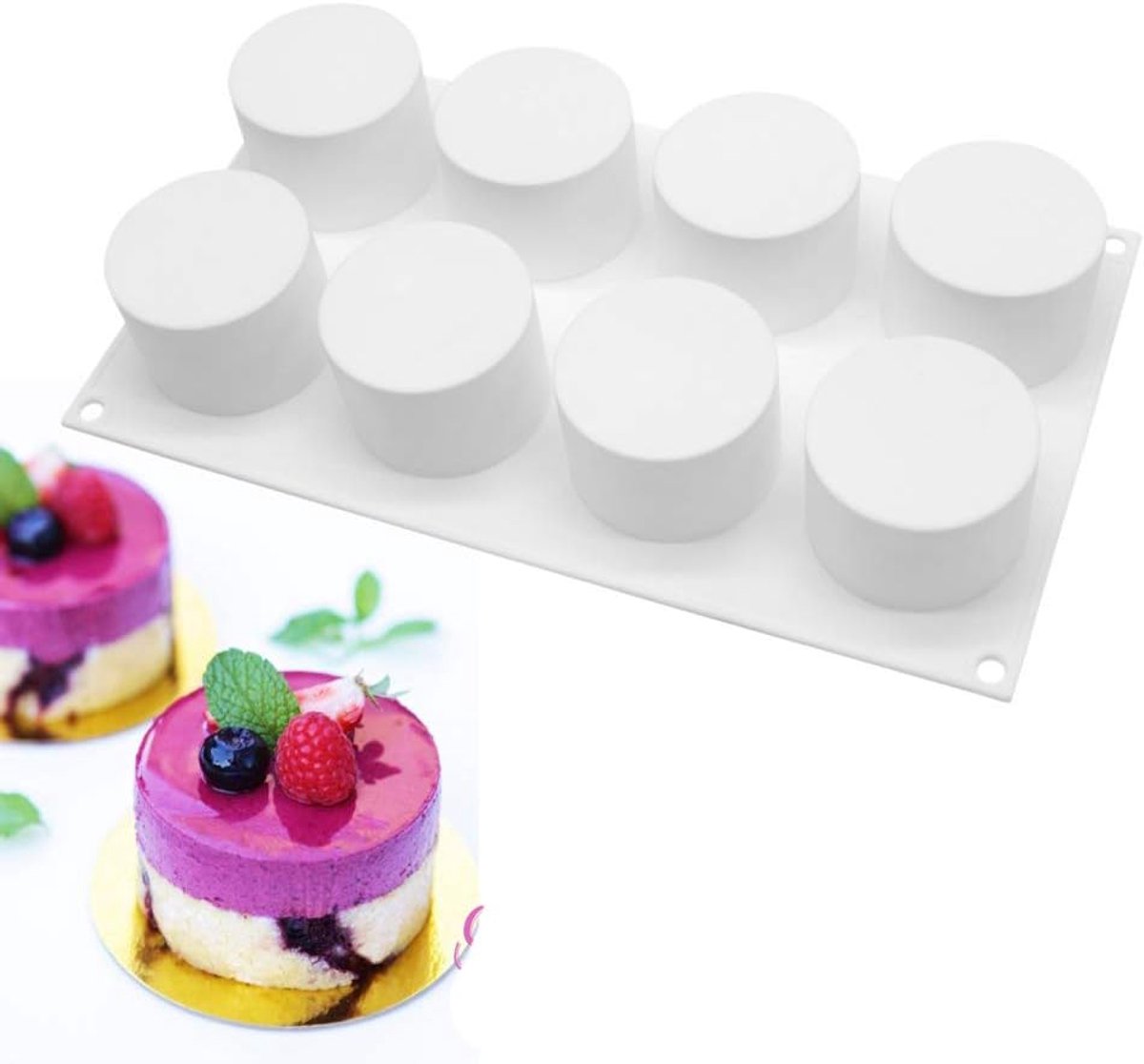 Mal 3D bakvormen dessertmousse DIY-mal, 8 gaten Cilinder