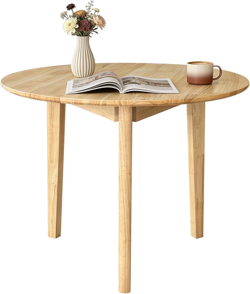 Ronde eettafel, massief hout, keukentafel, 80 cm, natuurlijk