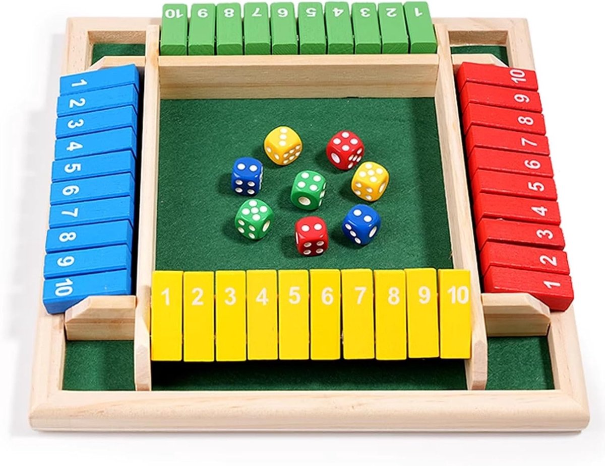 The Box 4 Spelers met 8 Dobbelstenen | Houten Dobbelspel Klassiek Houten Bordspel Houten Tafelspellen Familieverzamelspeelgoed Voor Huis Feest Pub Meerkleurig