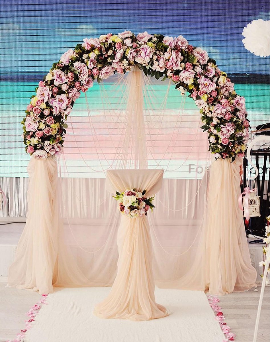 Boog, bruiloft, champagne, 75 cm x 6 m, achtergronddecoratie, bruiloft, champêtre, zachte tule, gordijn, voor stoel, bekleding, buiten, feest, ceremonie