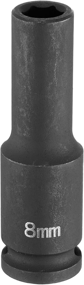 Diepe Impact Socket 3/8" Square Drive by 8mm Metric 6 Point Socket 65mm (2,56") Long CR-MO staal industriële kwaliteit flip socket voor thuis auto hex moeren bouten reparatie, zwart