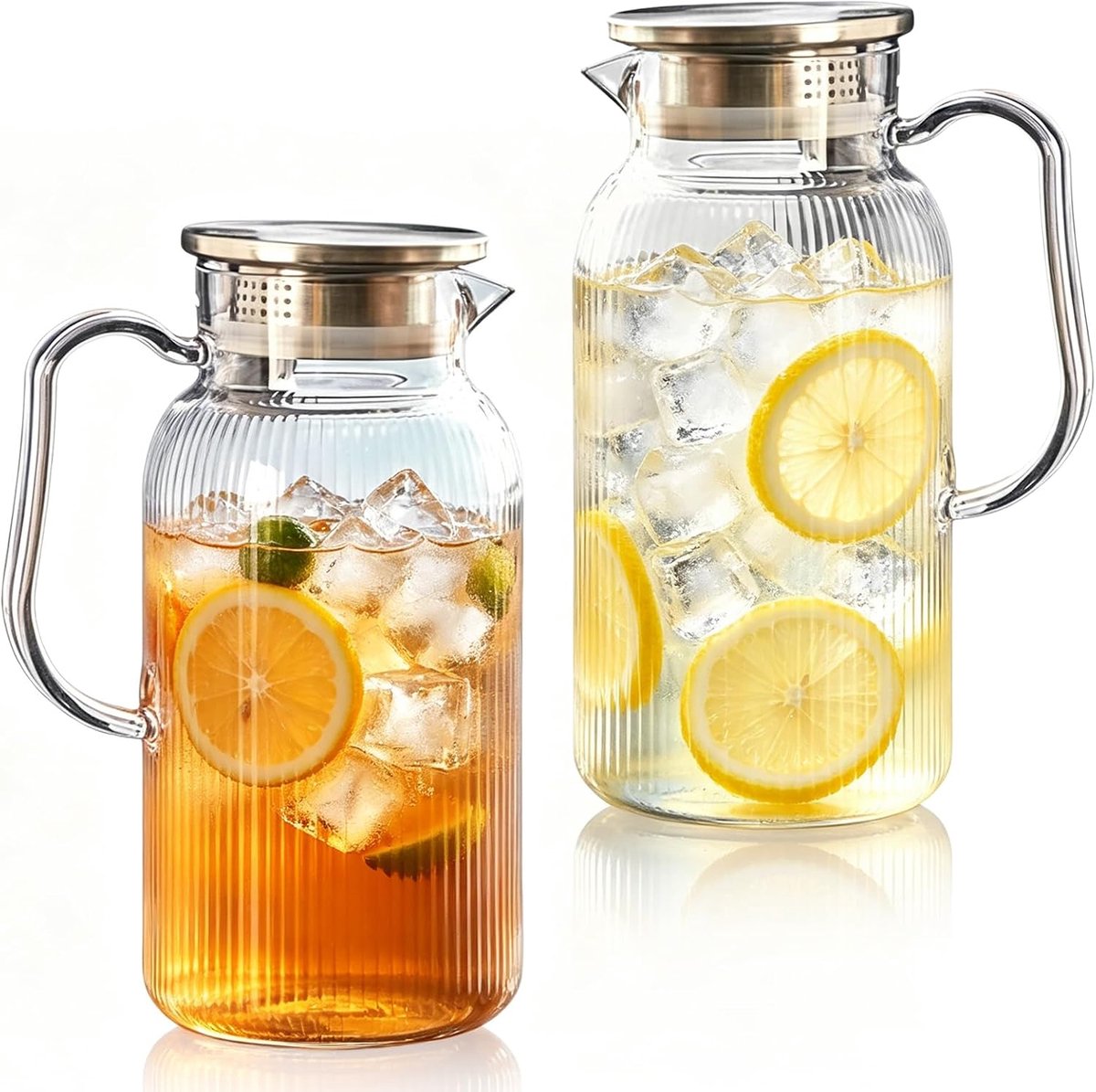 2 stuks 1,8 l kunststof kan met deksel, waterkan BPA-vrij, transparante sapkan, waterkaraf, ijstheekan voor koelkast, koude en melk, limonade, warme dranken, koffie