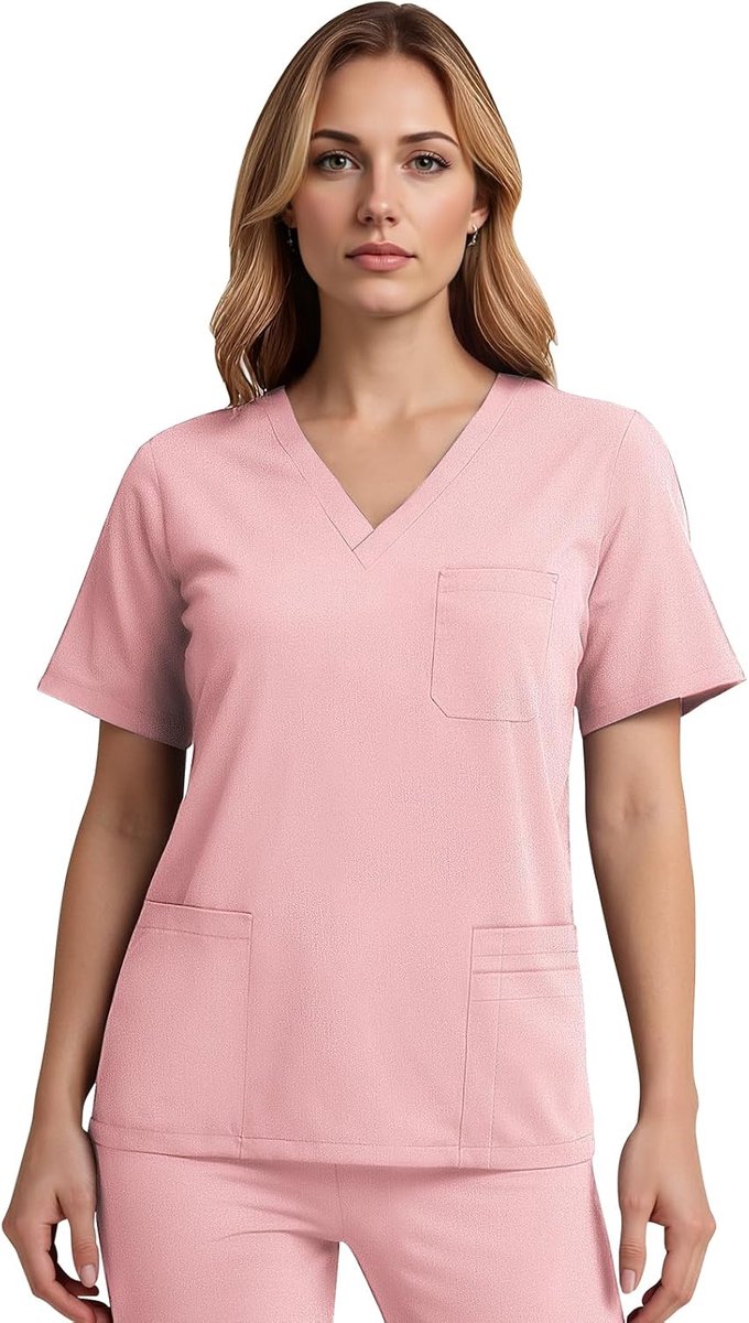 Dames, verzorgingstuniek voor dames, V-hals, werkkleding met korte mouwen voor verpleegsters, tandartsen, artsen, dierenartsen, studenten