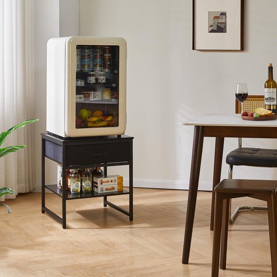 Grote Bijzettafel met Stoffen Lade, Verstelbare Opbergplank 50 cm, Vierkante Salontafel, Koelkaststandaard voor Studentenkamer, Grote Printerstandaard voor Kantoor, Zwart YD-TM156B — afbeelding 3