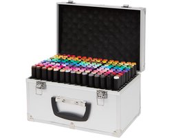 Decotime Twinmarkers Set- 150 Marqueurs à l'alcool à double pointe - fine & brush - Mallette incluse - 800 mètres de longueur d'écriture - Décotime