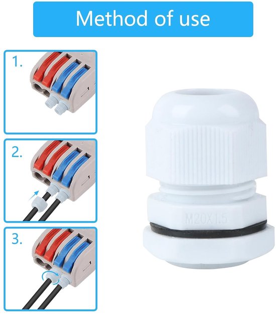 25 waterdichte kabelwartels M20, IP68 nylon kabelverbindingen voor tuin en buitengebruik, schakel- en verdeelkasten, 25 stuks — afbeelding 3