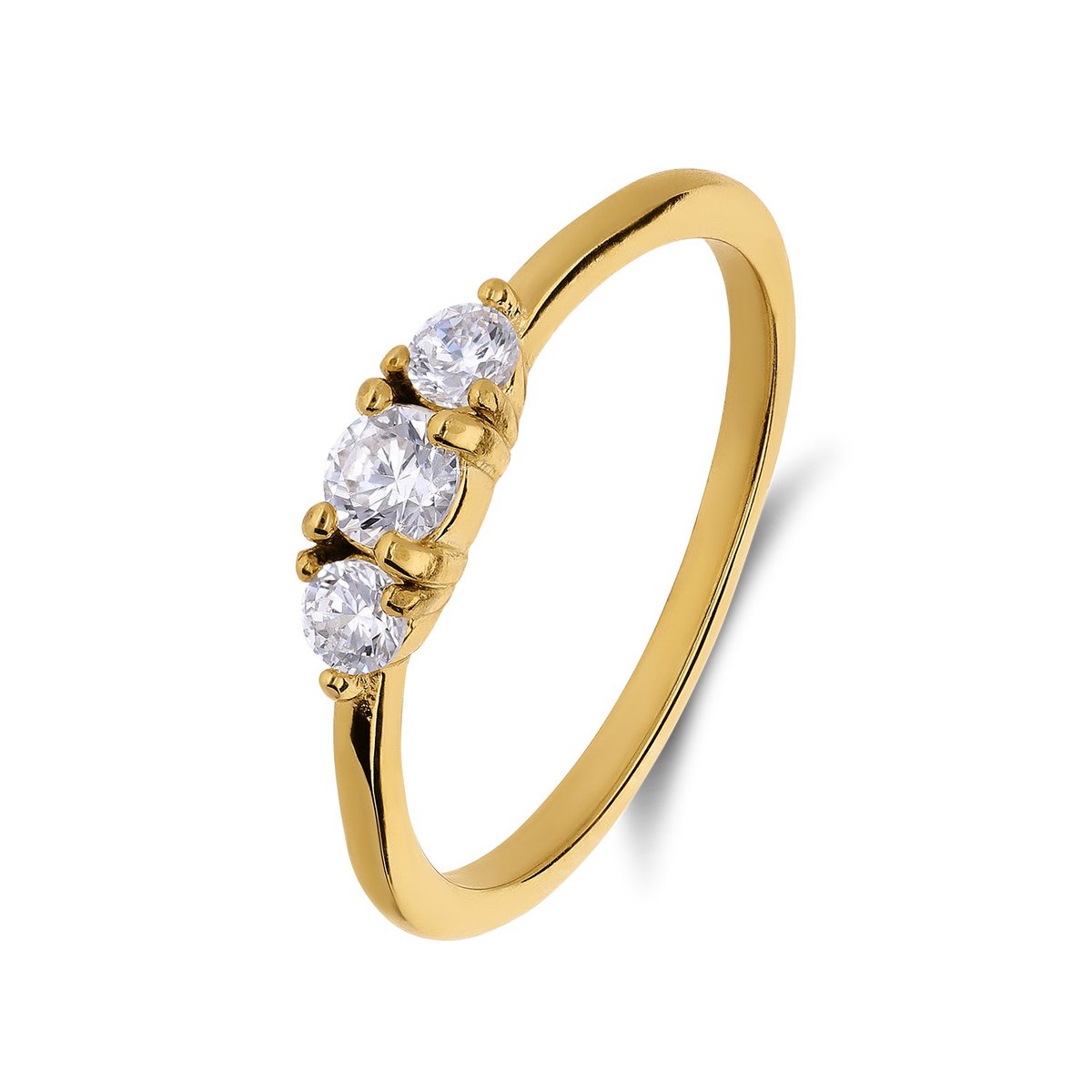 Lucardi Dames Stainless steel goldplated ring met zirkonia voor dames - Ring - Staal - Goudkleurig - 15 / 47 mm