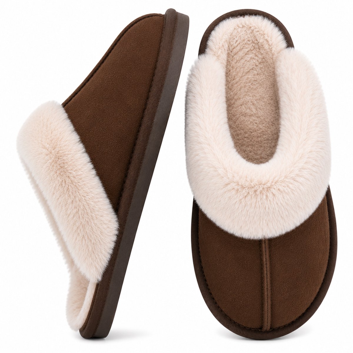 Heren Pantoffels - Warme Fluffy Sloffen - Pluche Huisschoenen met Antislip Zool - Comfortabele Winter Pantoffels - Bruin - Maat 44 -