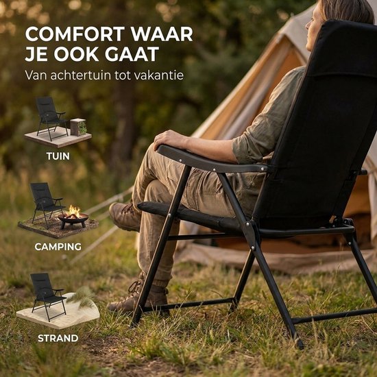 Opvouwbare Campingstoel - Klapstoel Camping met Hoge Rugleuning - Kampeerstoel met Armleuningen - Belastbaar tot 120 kg — afbeelding 5