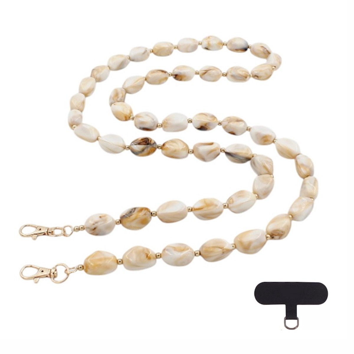 Telefoonkoord / Tashengsel Lang - Kralen Crème / Beige | Lengte 120 cm | Acryl/Bijoux | Fashion Favorite