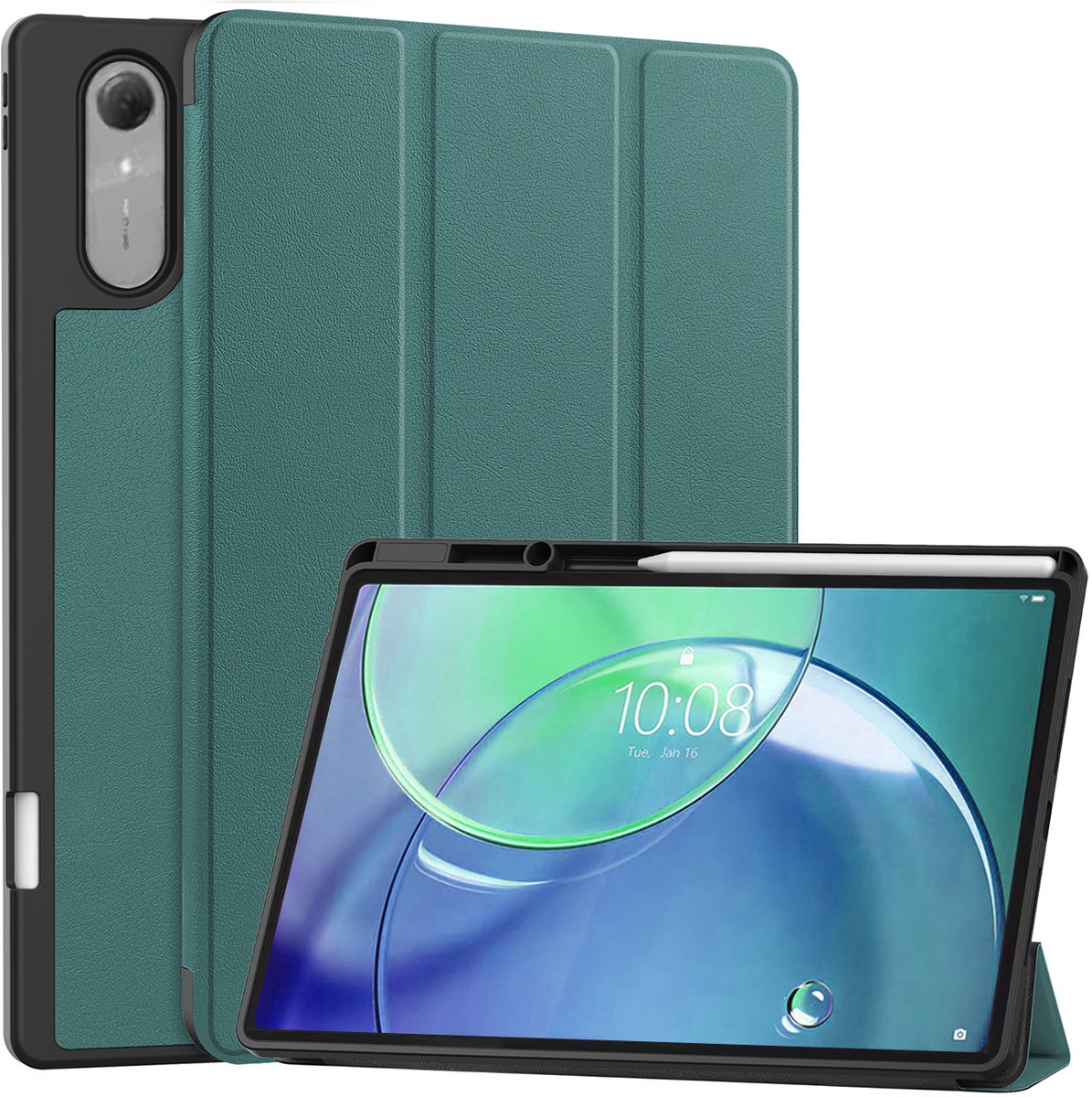 Hoesje - Geschikt voor Lenovo Idea Tab Pro Gen 2 - Dun & Stevig - Trifold Bookcase Hoes - Hard Cover Case - Met Uitsparing Geschikt voor Lenovo Pen - Hardcover Book - Tablethoes - Donkergroen