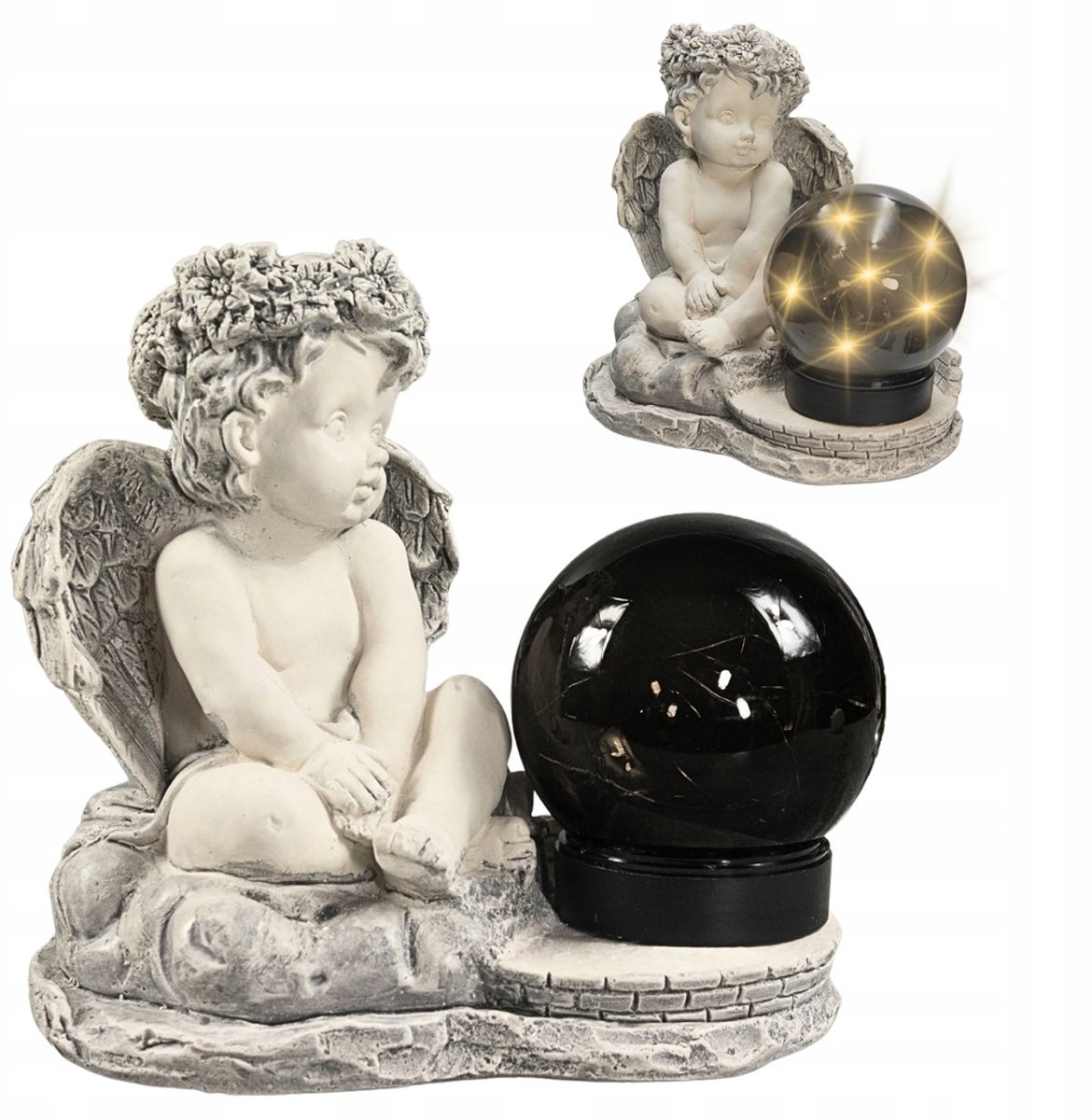 Gipsen Engel Grafdecoratie met Zonne-LED Lamp 21cm