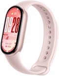 Lichtroze Xiaomi Smart Band met een 1.72 inch AMOLED display met 09:28, 2560 stappen, 8/16 zaterdag en 80% batterij.